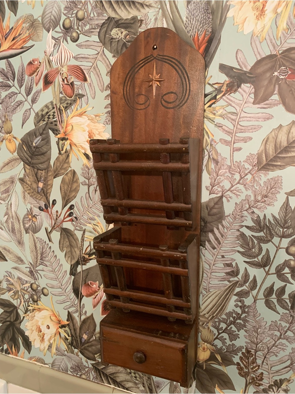 Vintage Mail Letter Organizer Shelf Drawer Mid Century Wooden Japan